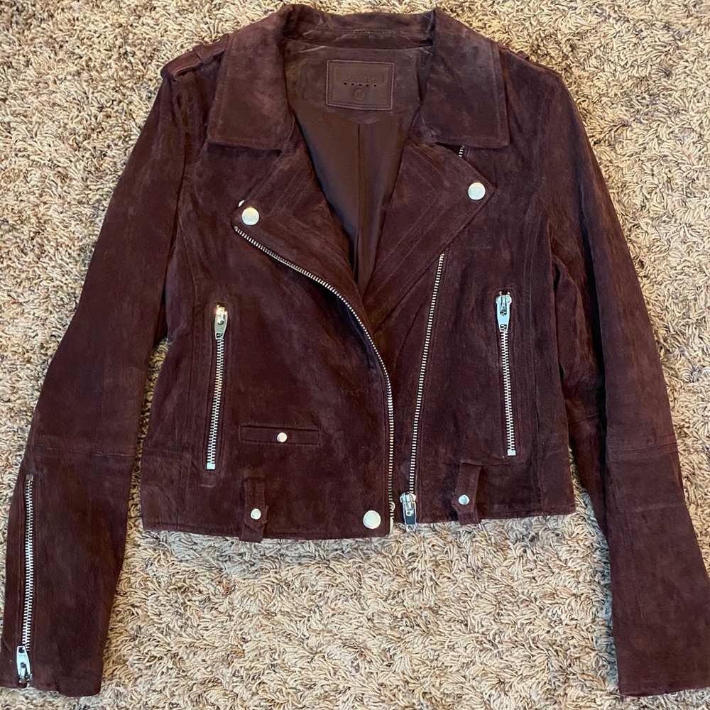 Blank NYC suede motorcycle jacket eggplant.
